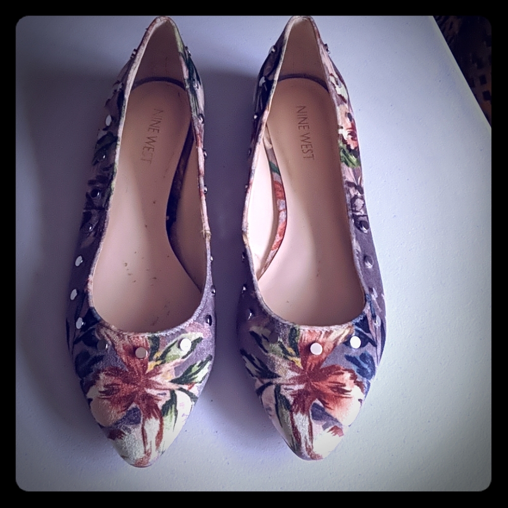 Floral studded flats